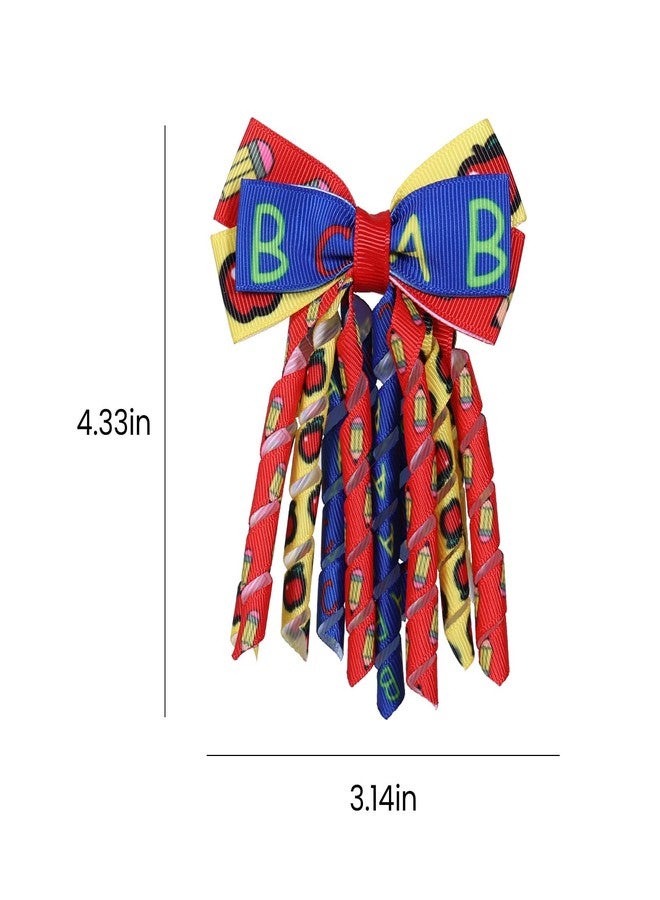 melyde Back to School Hair Bow Clips 3 Inch Handmade Curly Ribbon Hairpins Boutique Lovely School Hair Accessories for Kids Girls, Red&Blue&Yellow - Image 5